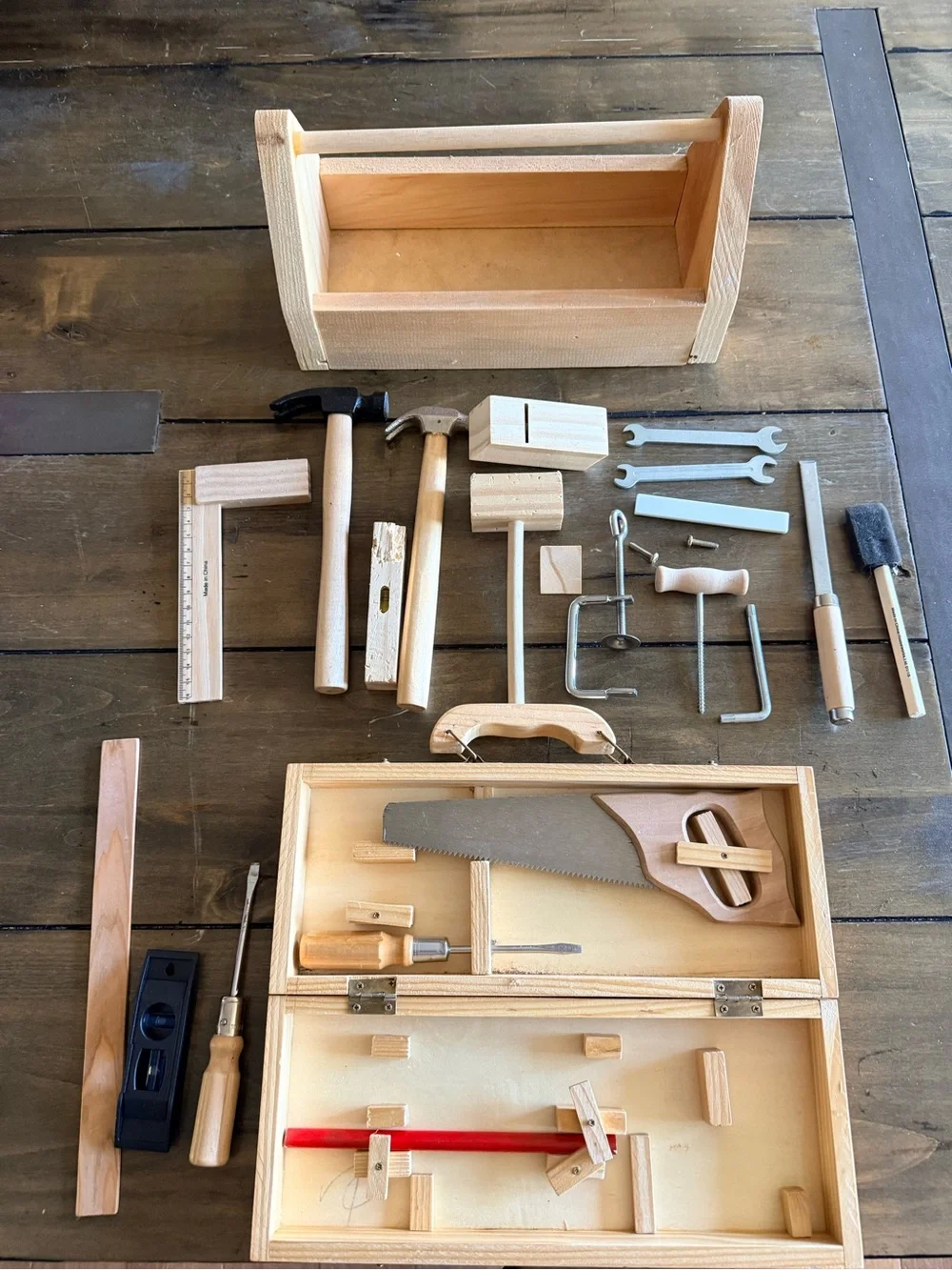Vintage Child Wooden Wood Carpentry Tool Set
